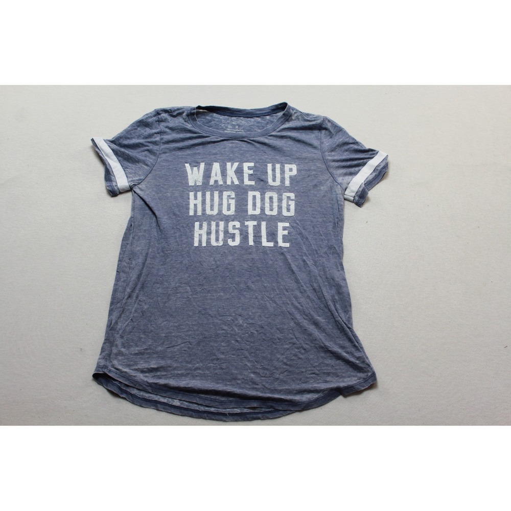 Grayson Threads Graphic Tee Women Medium Blue Excellent Wake Up Hug Dog Hustle